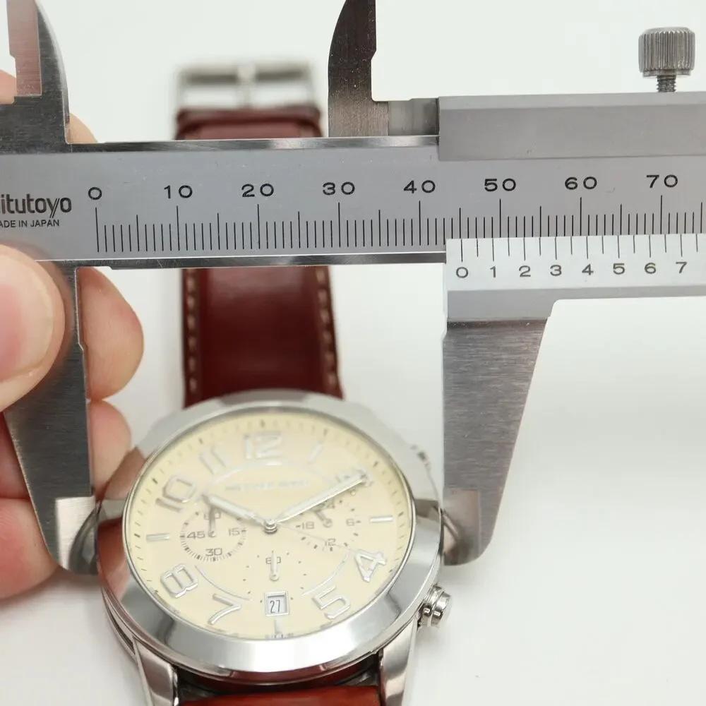 Michael Kors Mercer Men's 45mm Beige Chronograph Watch Brown Leather MK8292